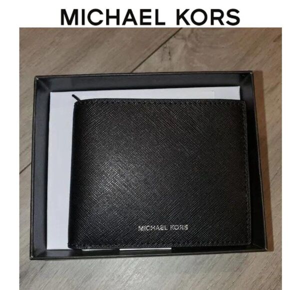 Michael Kors Jet Set Andy Steff Slim Mens Signature Bilfold Black Wallet - Picture 1 of 9